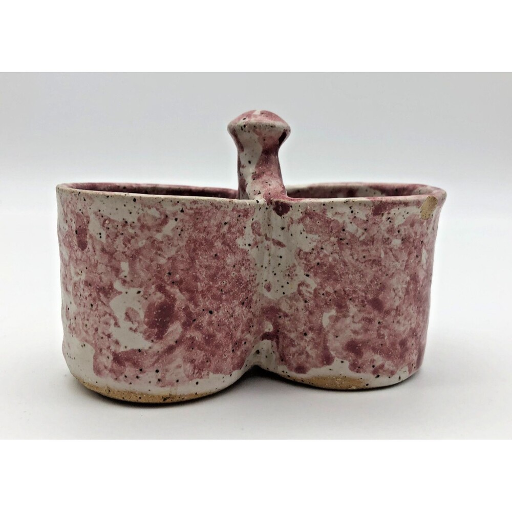 Spongeware Art Pottery Toothpick (?) Holder Red Handmade Signed DB Kentucky